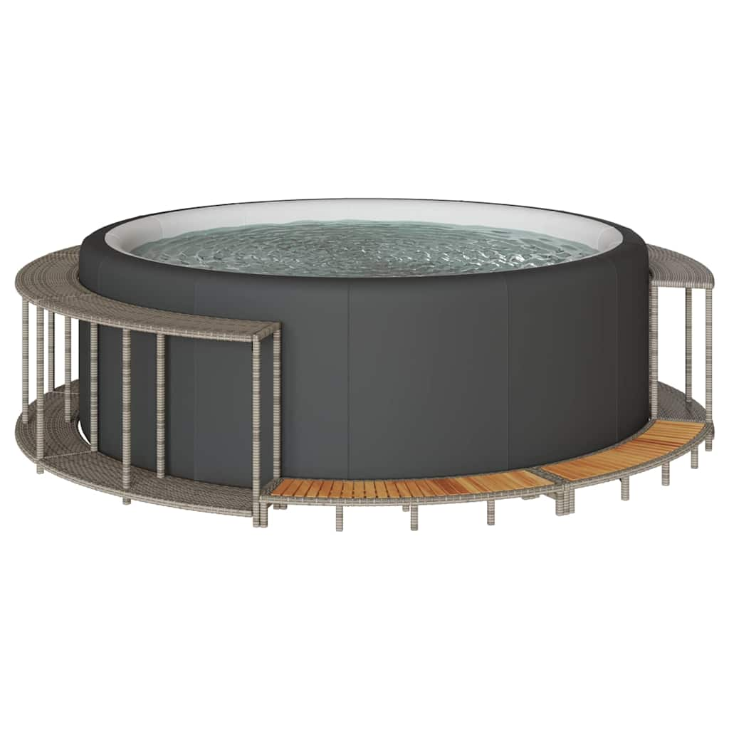 Hottub ombouw opbergruimte en houten opstapje poly rattan grijs