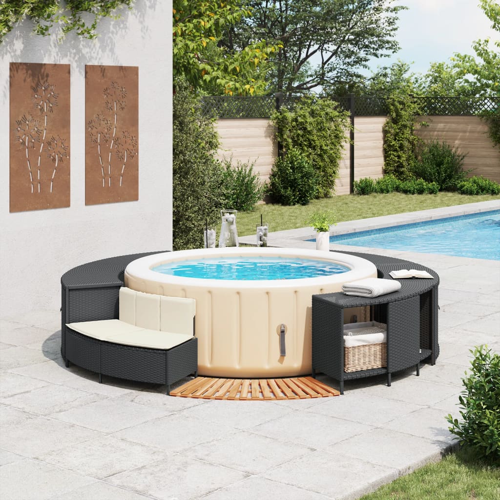 Hottub-ombouw poly rattan en massief acaciahout zwart Accessoires voor zwembaden & spa's | Creëer jouw Trendy Thuis | Gratis bezorgd & Retour | Trendy.nl