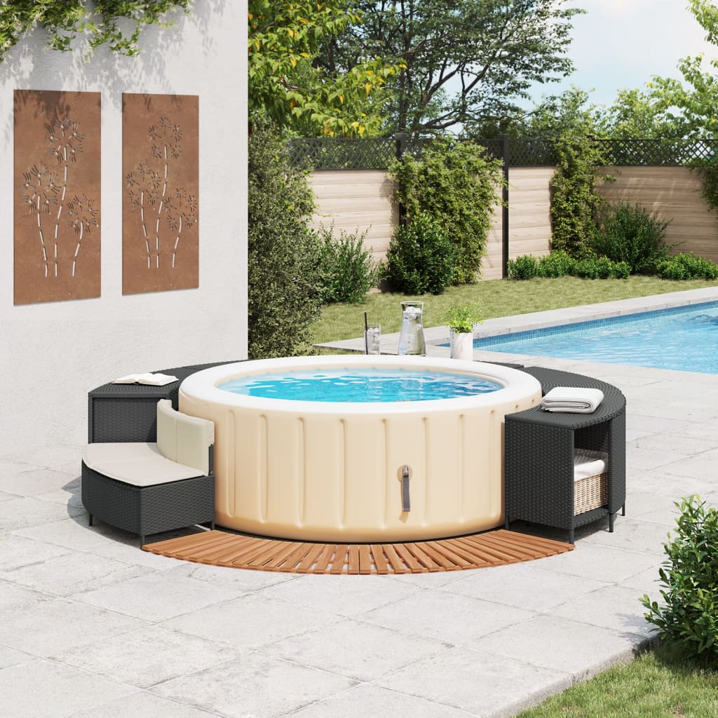 Hottub-ombouw poly rattan en massief acaciahout zwart