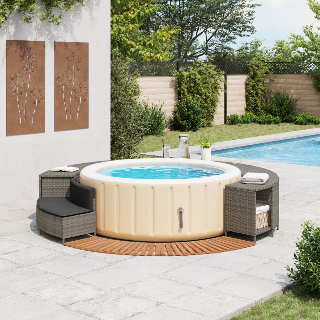 Hottub-ombouw poly rattan massief acaciahout grijs