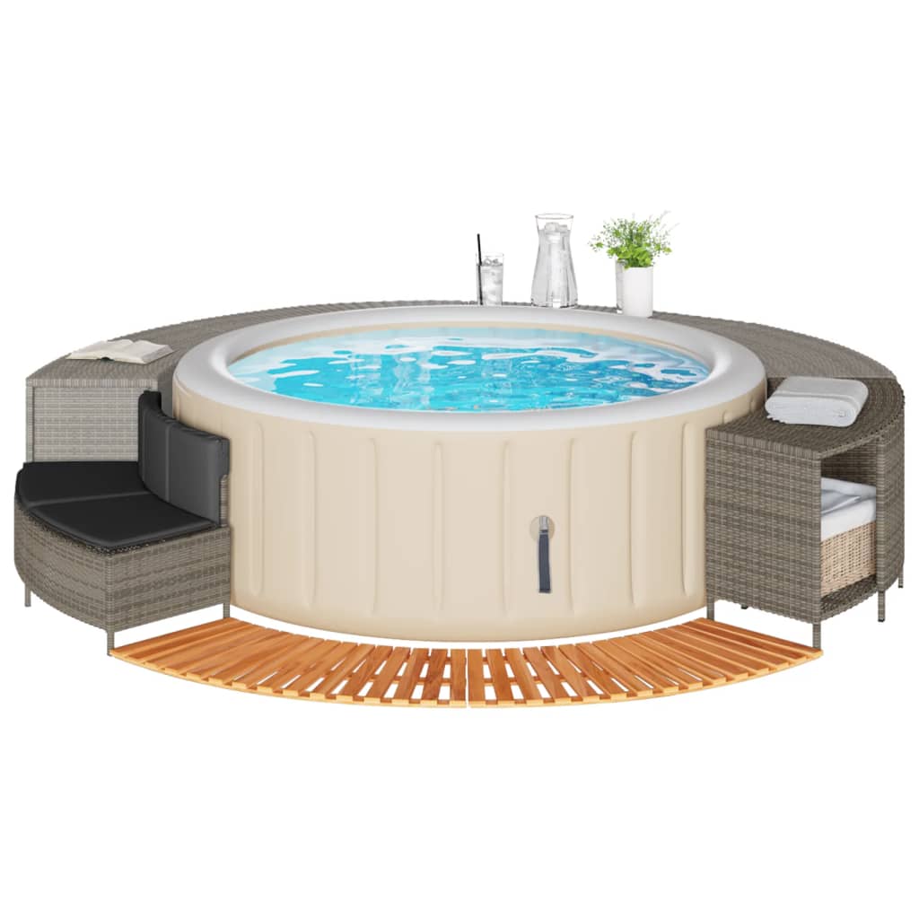 Hottub-ombouw poly rattan massief acaciahout grijs