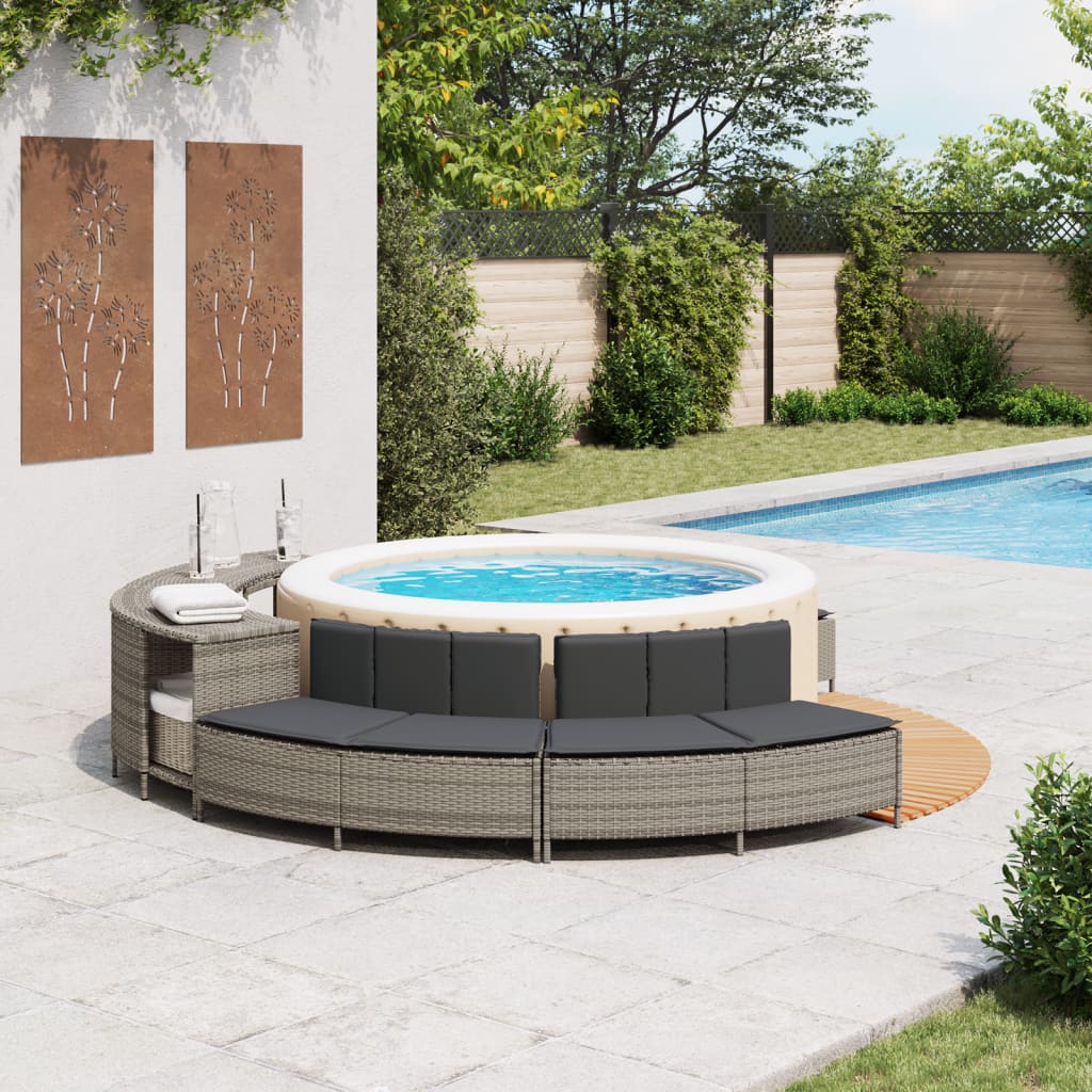 Hottub-bankjes met kussens 2 st poly rattan grijs Accessoires voor zwembaden & spa's | Creëer jouw Trendy Thuis | Gratis bezorgd & Retour | Trendy.nl