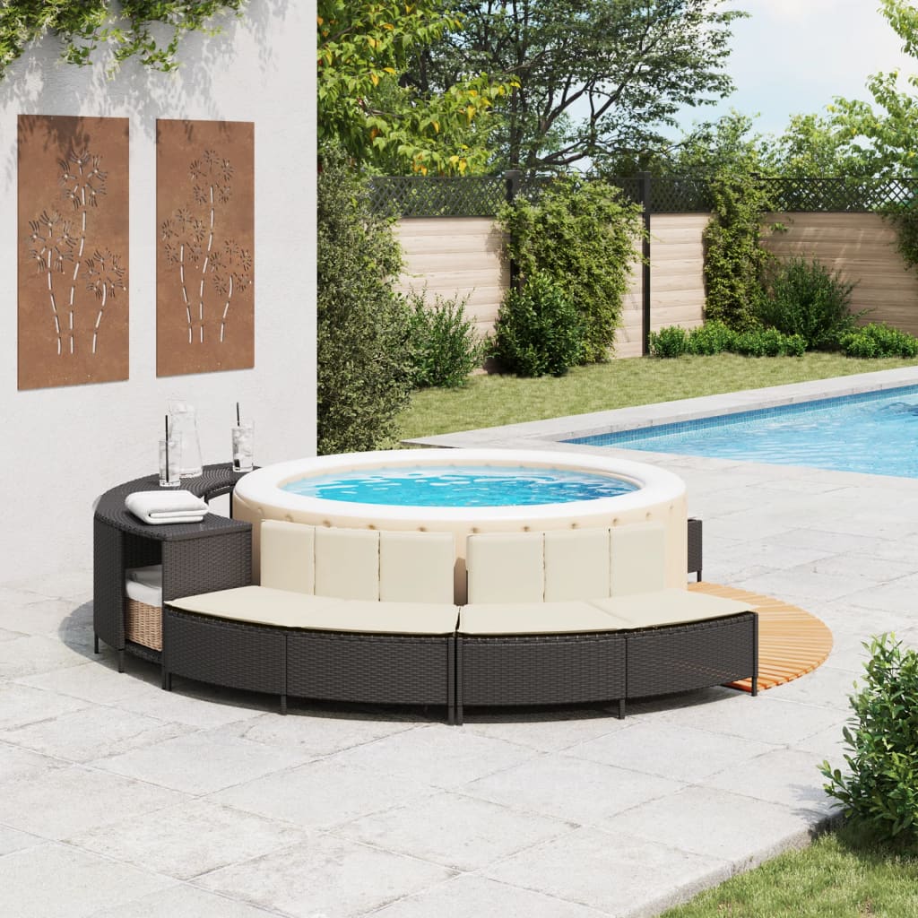 Hottub-bankjes met kussens 2 st poly rattan zwart Accessoires voor zwembaden & spa's | Creëer jouw Trendy Thuis | Gratis bezorgd & Retour | Trendy.nl