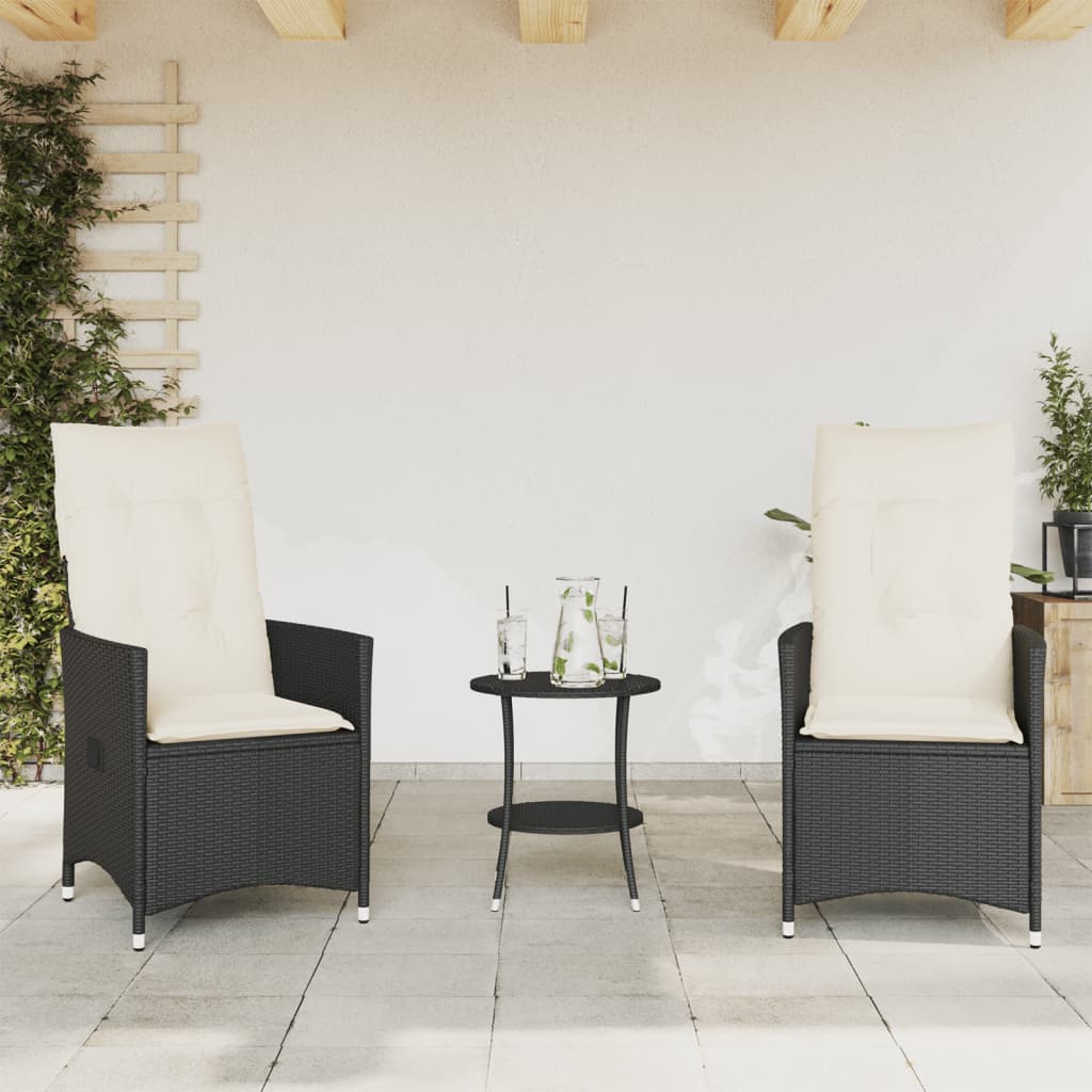 3-delige Bistroset met kussens poly rattan zwart Tuinsets | Creëer jouw Trendy Thuis | Gratis bezorgd & Retour | Trendy.nl