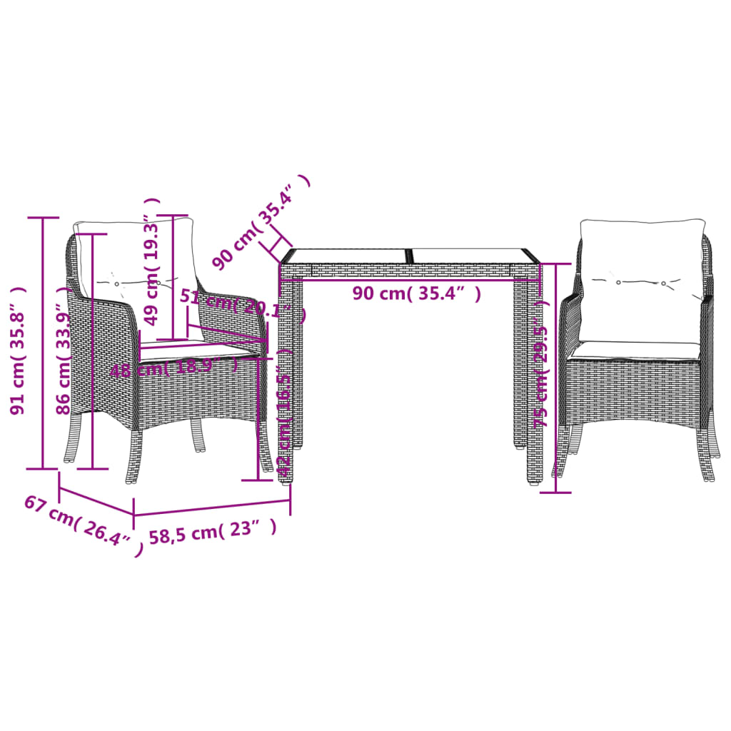 3-delige Tuinset met kussens poly rattan zwart Tuinsets | Creëer jouw Trendy Thuis | Gratis bezorgd & Retour | Trendy.nl