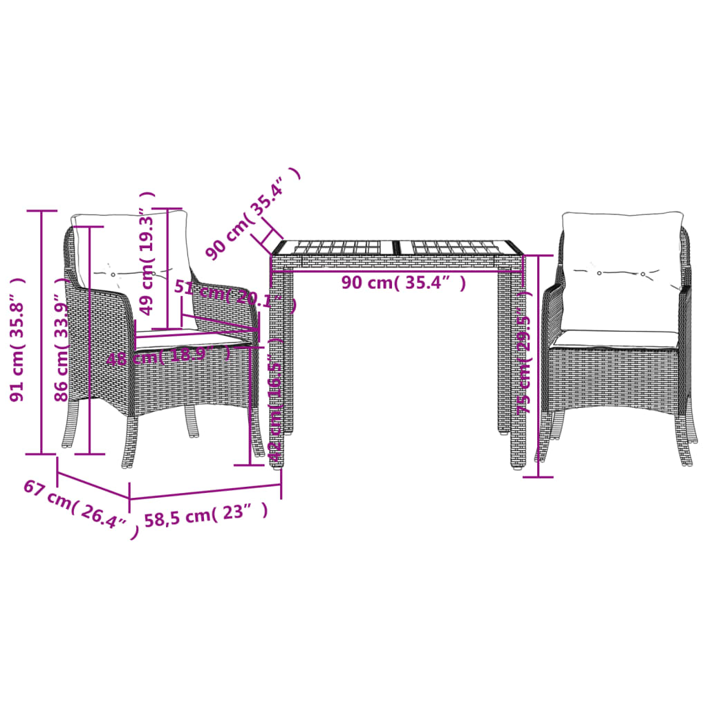 3-delige Tuinset met kussens poly rattan grijs Tuinsets | Creëer jouw Trendy Thuis | Gratis bezorgd & Retour | Trendy.nl