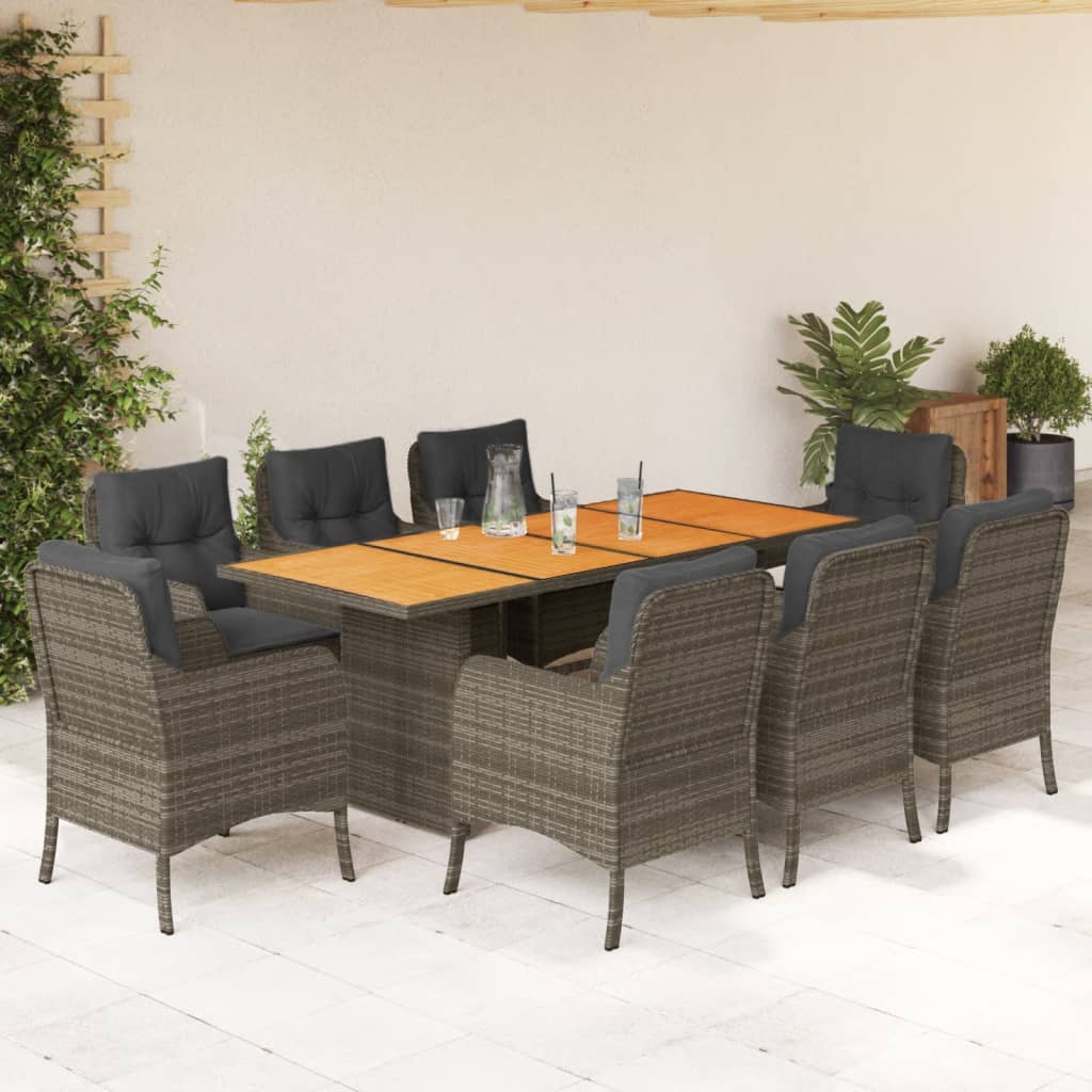 9-delige Tuinset met kussens poly rattan grijs Tuinsets | Creëer jouw Trendy Thuis | Gratis bezorgd & Retour | Trendy.nl