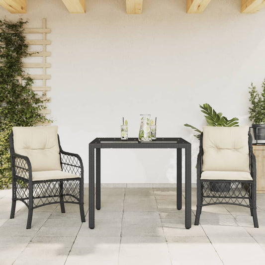 3-delige Bistroset met kussens poly rattan zwart Tuinsets | Creëer jouw Trendy Thuis | Gratis bezorgd & Retour | Trendy.nl