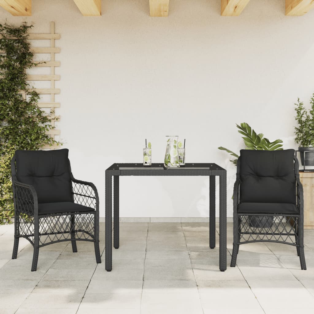 3-delige Bistroset met kussens poly rattan zwart Tuinsets | Creëer jouw Trendy Thuis | Gratis bezorgd & Retour | Trendy.nl