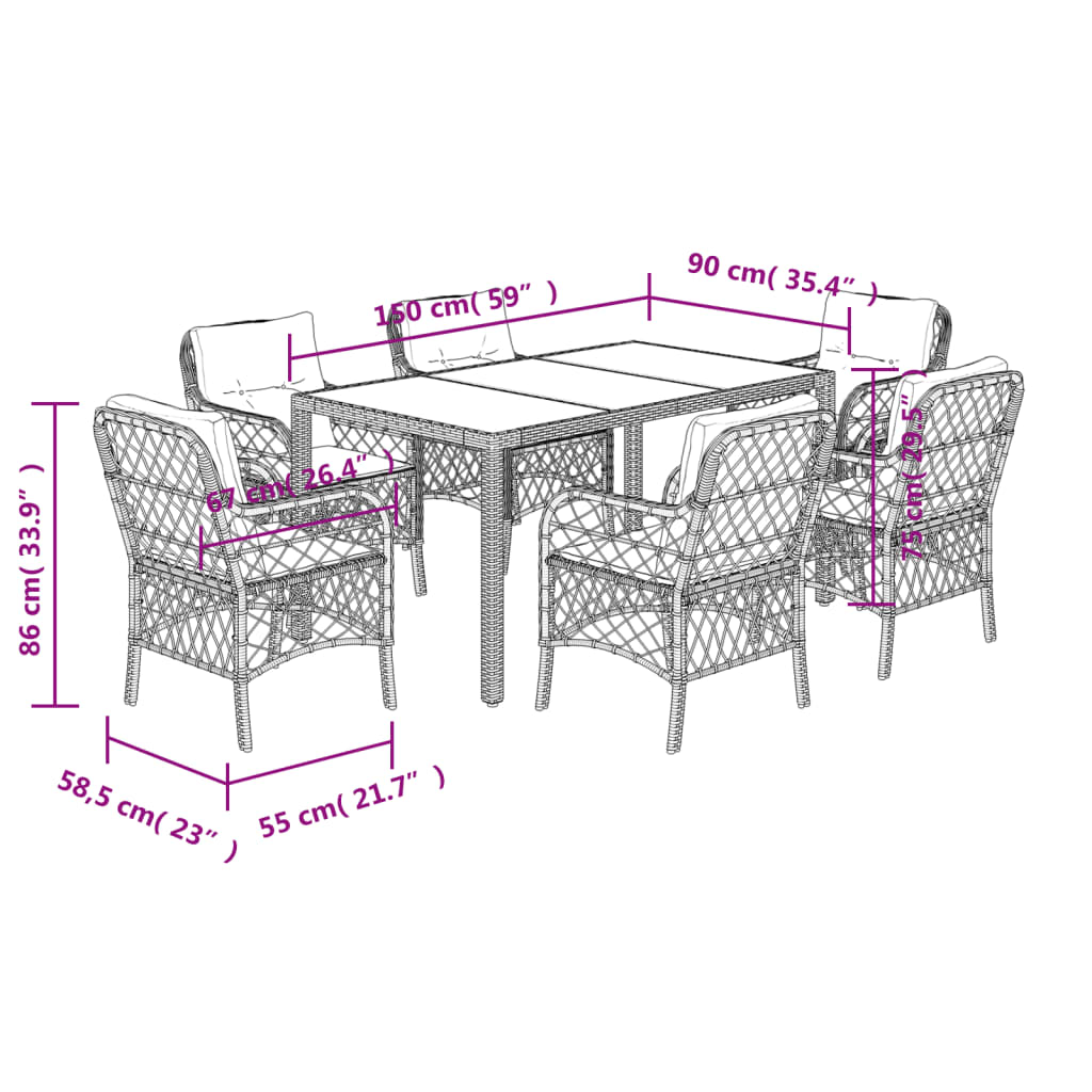 7-delige Tuinset met kussens poly rattan zwart Tuinsets | Creëer jouw Trendy Thuis | Gratis bezorgd & Retour | Trendy.nl