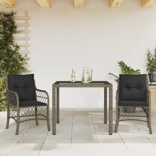 3-delige Bistroset met kussens poly rattan grijs Tuinsets | Creëer jouw Trendy Thuis | Gratis bezorgd & Retour | Trendy.nl