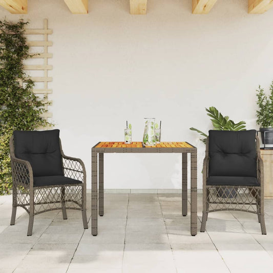 3-delige Bistroset met kussens poly rattan grijs Tuinsets | Creëer jouw Trendy Thuis | Gratis bezorgd & Retour | Trendy.nl