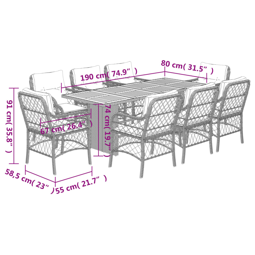 9-delige Tuinset poly rattan zwart Tuinsets | Creëer jouw Trendy Thuis | Gratis bezorgd & Retour | Trendy.nl