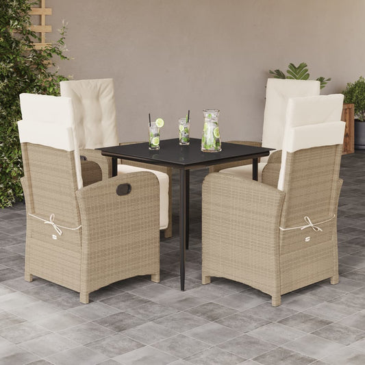 5-delige Tuinset met kussens poly rattan beige