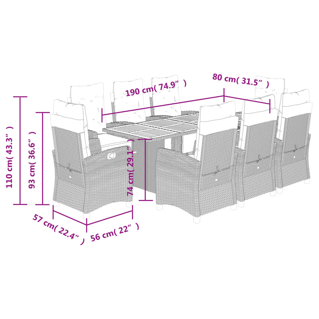 9-delige Tuinset met kussens poly rattan beige Tuinsets | Creëer jouw Trendy Thuis | Gratis bezorgd & Retour | Trendy.nl