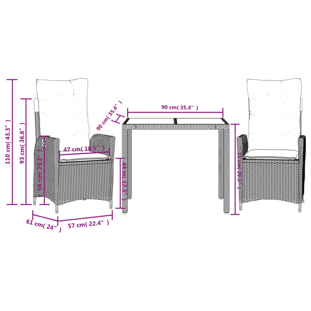 3-delige Tuinset met kussens poly rattan grijs Tuinsets | Creëer jouw Trendy Thuis | Gratis bezorgd & Retour | Trendy.nl