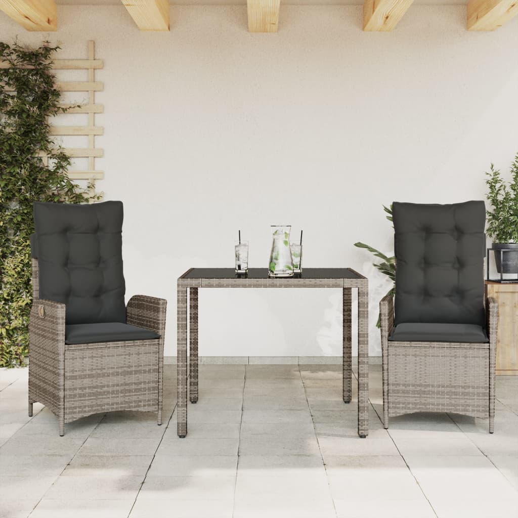 3-delige Tuinset met kussens poly rattan grijs Tuinsets | Creëer jouw Trendy Thuis | Gratis bezorgd & Retour | Trendy.nl