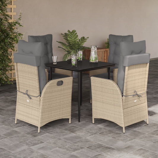 5-delige Tuinset met kussens poly rattan gemengd beige