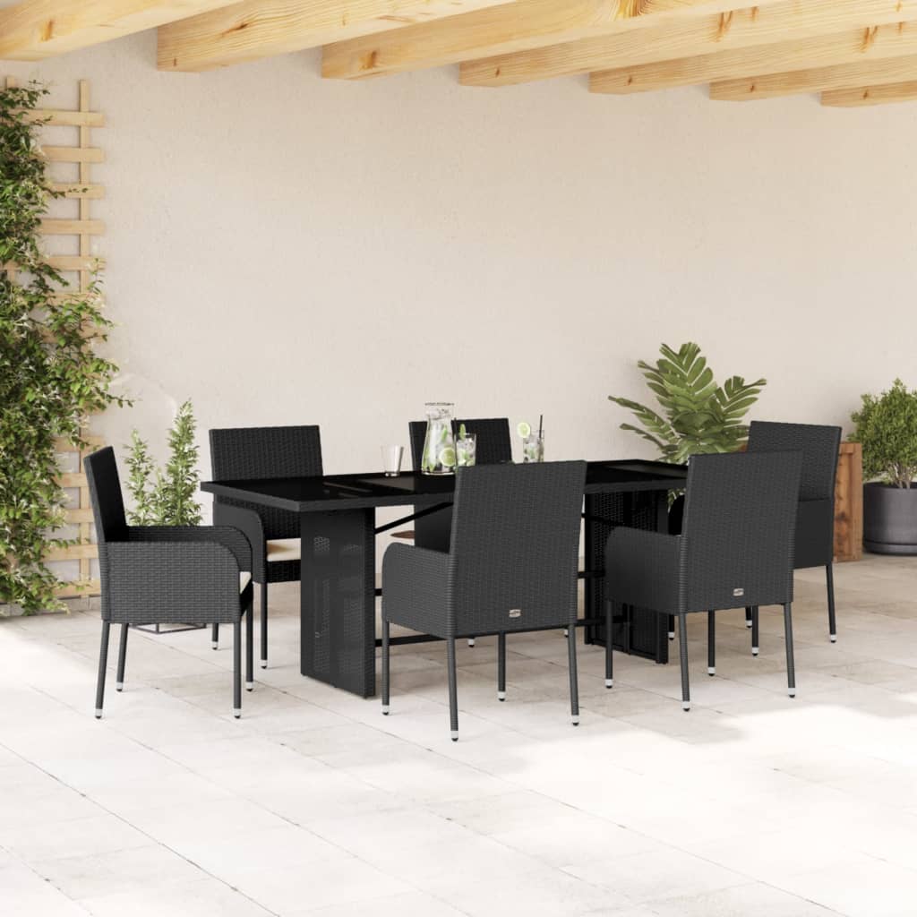 7-delige Tuinset met kussens poly rattan zwart Tuinsets | Creëer jouw Trendy Thuis | Gratis bezorgd & Retour | Trendy.nl