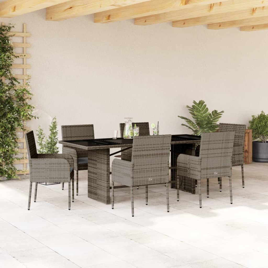 7-delige Tuinset met kussens poly rattan grijs Tuinsets | Creëer jouw Trendy Thuis | Gratis bezorgd & Retour | Trendy.nl