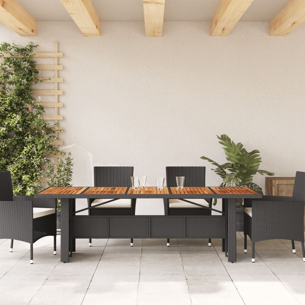 Tuintafel met acaciahouten blad 240x90x75 cm poly rattan zwart Tuintafels | Creëer jouw Trendy Thuis | Gratis bezorgd & Retour | Trendy.nl