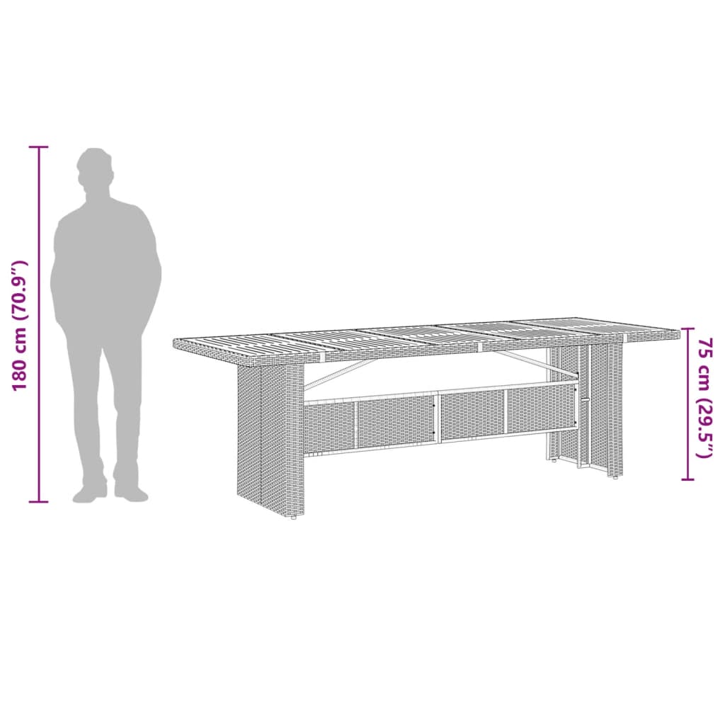 Tuintafel met acaciahouten blad 240x90x75 cm poly rattan zwart Tuintafels | Creëer jouw Trendy Thuis | Gratis bezorgd & Retour | Trendy.nl