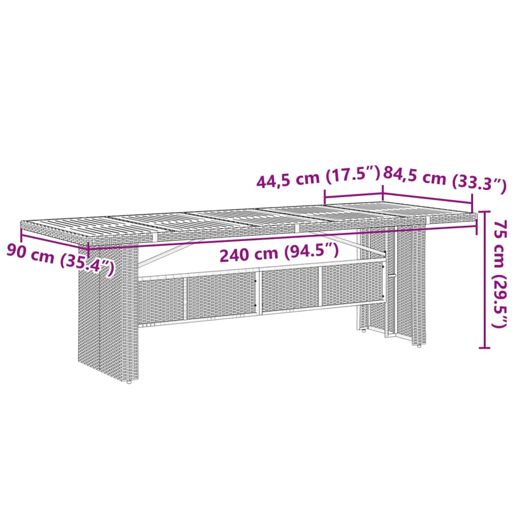 Tuintafel met acaciahouten blad 240x90x75 cm poly rattan zwart Tuintafels | Creëer jouw Trendy Thuis | Gratis bezorgd & Retour | Trendy.nl