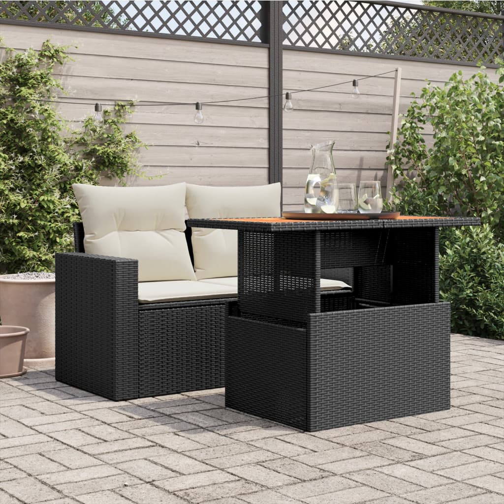 Rattan Tuintafel 100x55x73 cm poly rattan en acaciahout zwart Tuintafels | Creëer jouw Trendy Thuis | Gratis bezorgd & Retour | Trendy.nl