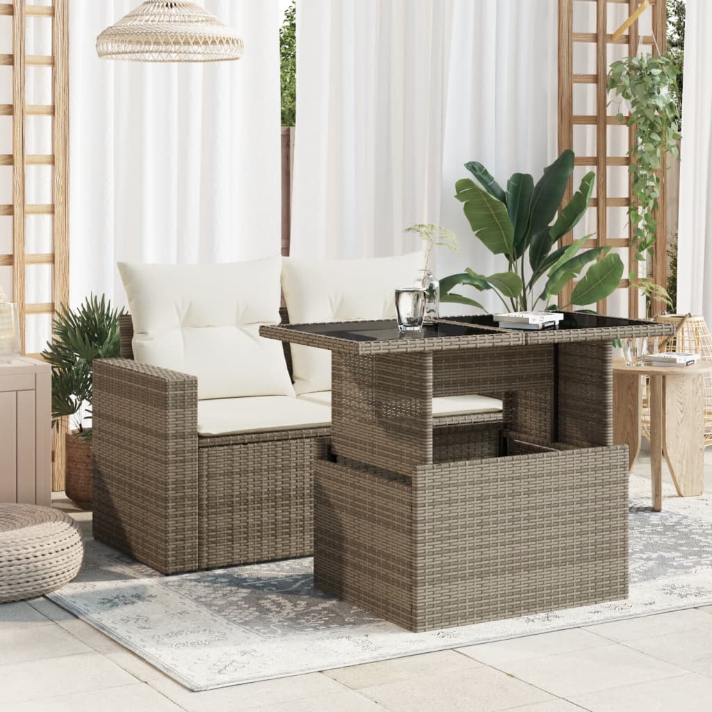 Tuintafel met glazen blad 100x55x73 cm poly rattan grijs Tuintafels | Creëer jouw Trendy Thuis | Gratis bezorgd & Retour | Trendy.nl