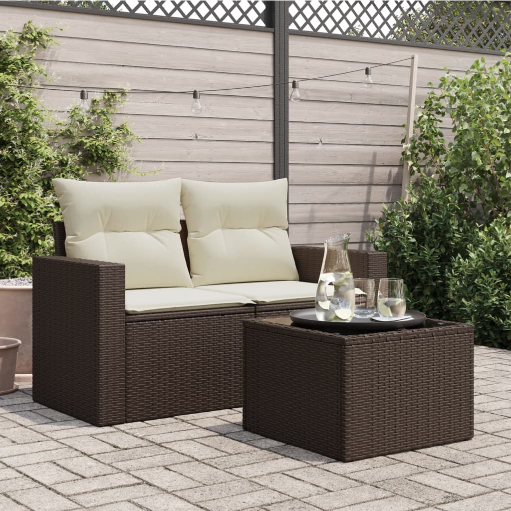 Tuintafel met glazen blad 55x55x37 cm poly rattan bruin