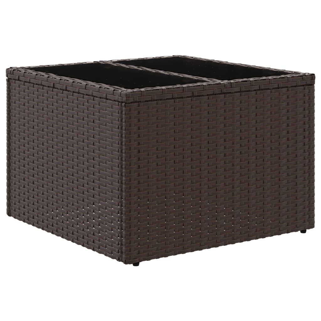 Tuintafel met glazen blad 55x55x37 cm poly rattan bruin