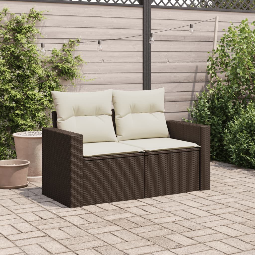 Tuinbank 2-zits met kussens poly rattan bruin Loungebanken | Creëer jouw Trendy Thuis | Gratis bezorgd & Retour | Trendy.nl