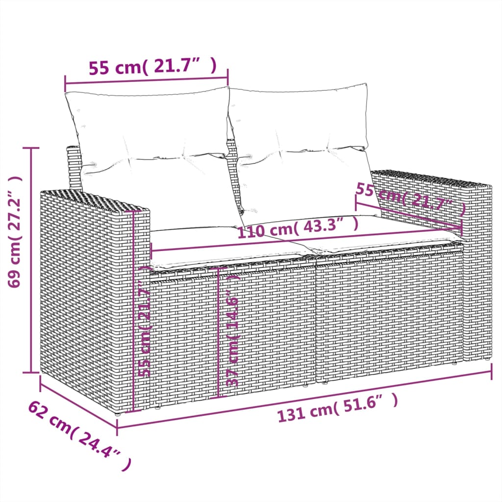 Tuinbank 2-zits met kussens poly rattan bruin Loungebanken | Creëer jouw Trendy Thuis | Gratis bezorgd & Retour | Trendy.nl