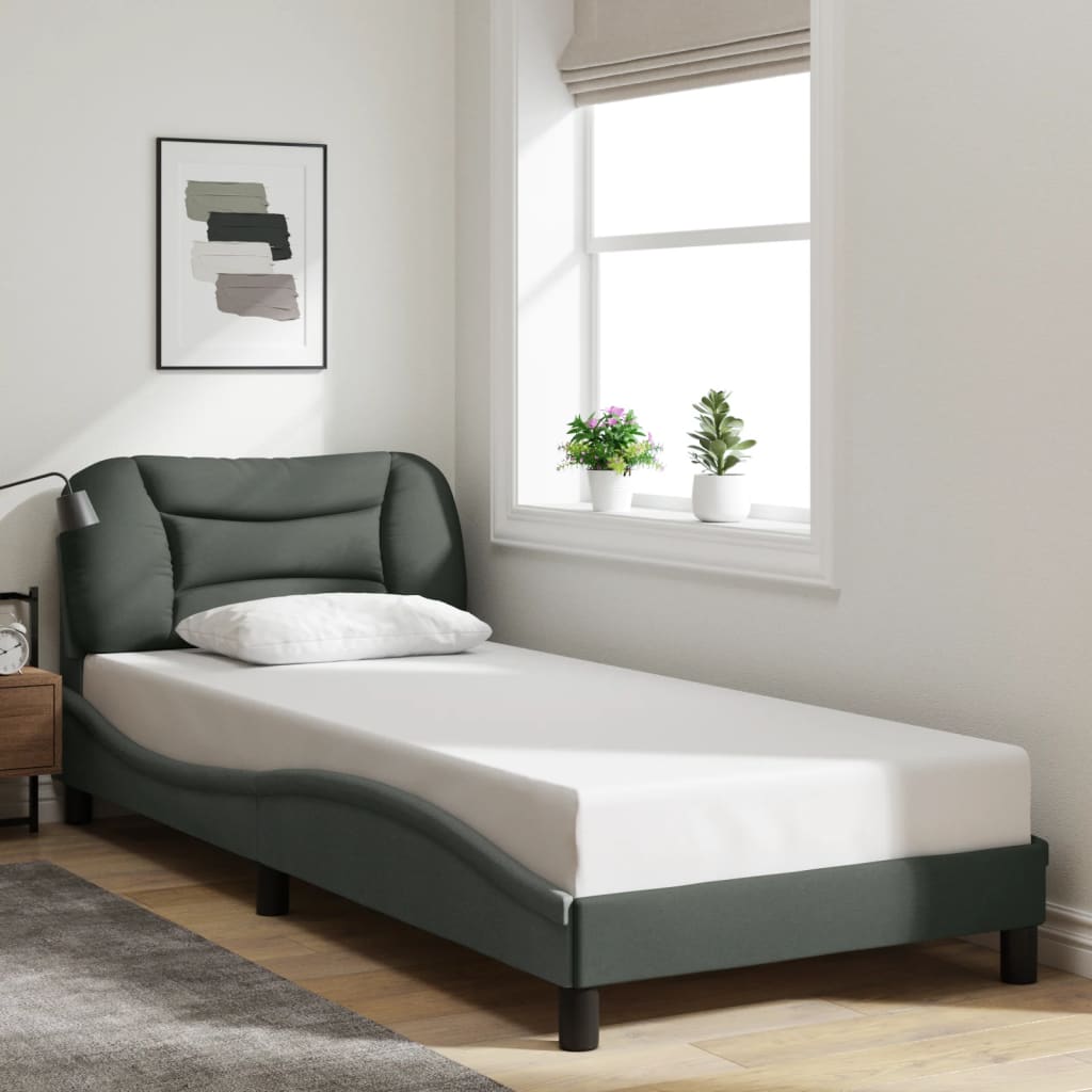 Bedframe met hoofdbord stof donkergrijs 90x190 cm Bedden & bedframes | Creëer jouw Trendy Thuis | Gratis bezorgd & Retour | Trendy.nl