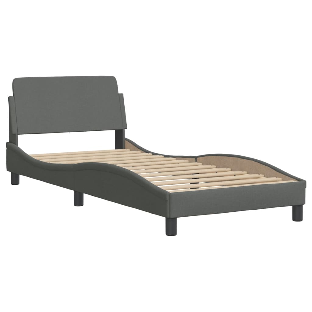 Bedframe met hoofdbord stof donkergrijs 90x190 cm Bedden & bedframes | Creëer jouw Trendy Thuis | Gratis bezorgd & Retour | Trendy.nl