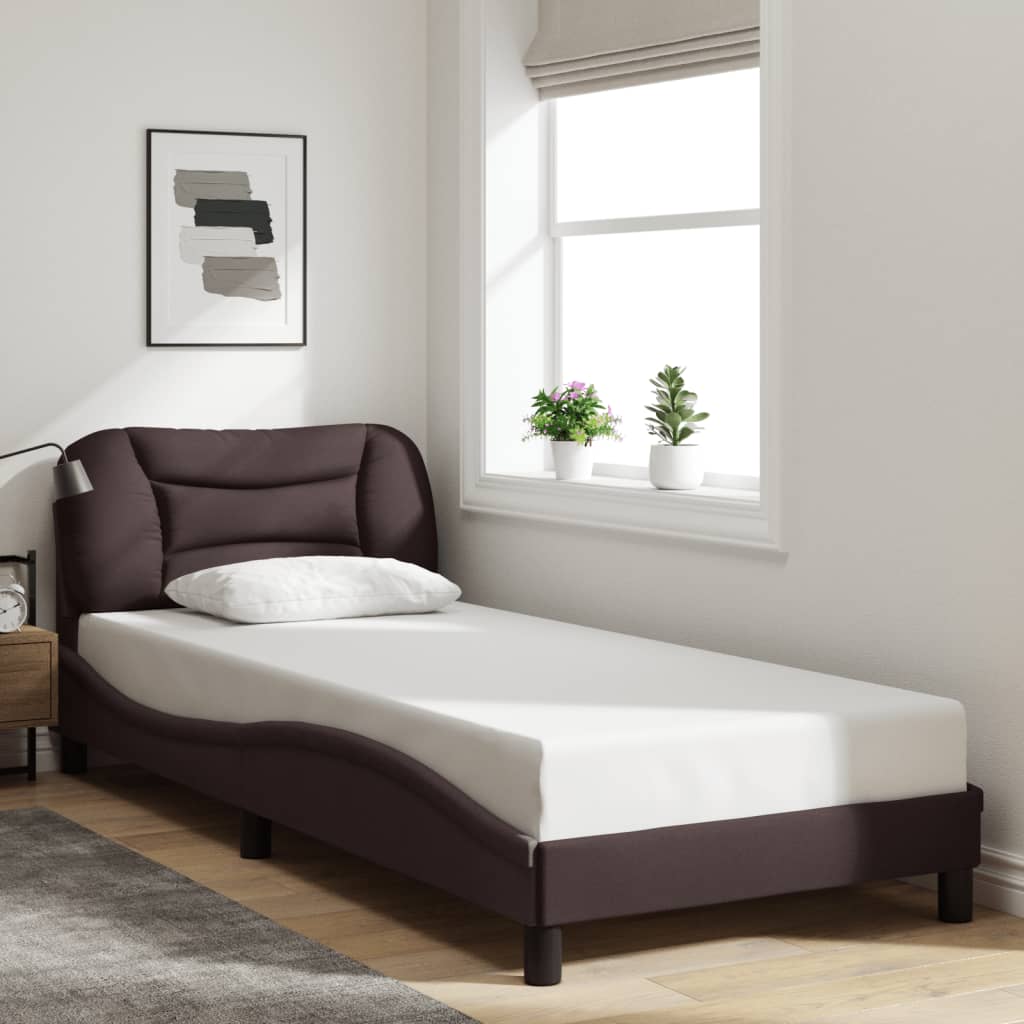 Bedframe met hoofdbord stof donkerbruin 90x190 cm Bedden & bedframes | Creëer jouw Trendy Thuis | Gratis bezorgd & Retour | Trendy.nl