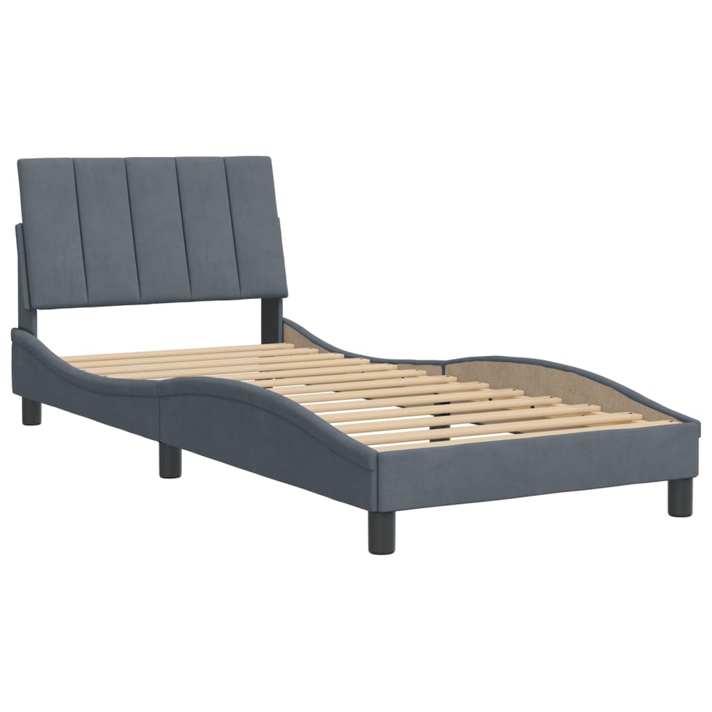 Bedframe met hoofdeinde fluweel donkergrijs 90x190 cm