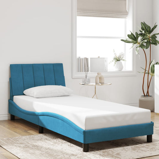 Bedframe met hoofdeinde fluweel blauw 90x190 cm