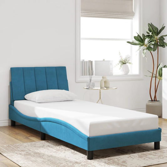 Bedframe met hoofdbord fluweel blauw 90x200 cm