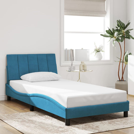 Bedframe met hoofdeinde fluweel blauw 100x200 cm