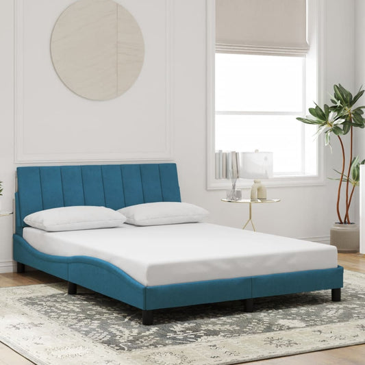 Bedframe met hoofdeinde fluweel blauw 120x200 cm