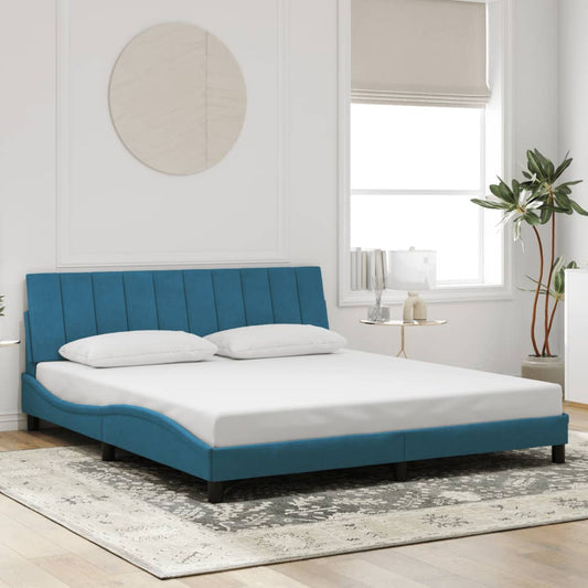 Bedframe met hoofdeinde fluweel blauw 180x200 cm