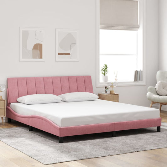 Bedframe met hoofdeinde fluweel roze 180x200 cm