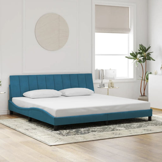 Bedframe met hoofdeinde fluweel blauw 200x200 cm