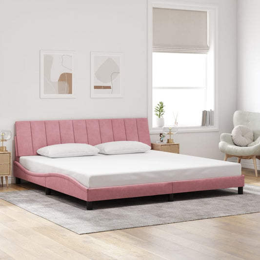 Bedframe met hoofdeinde fluweel roze 200x200 cm