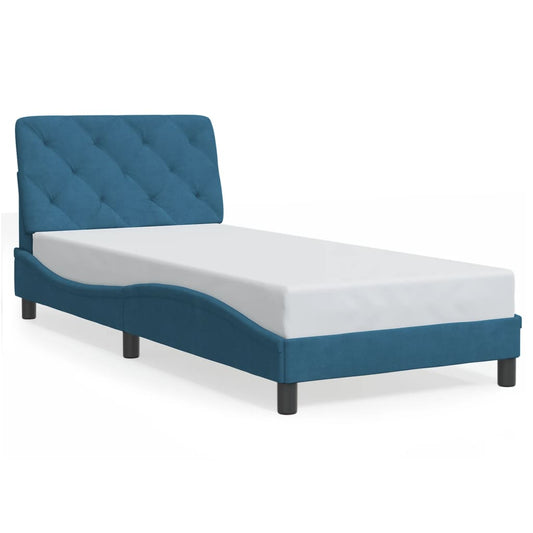 Bedframe met hoofdeinde fluweel blauw 90x190 cm