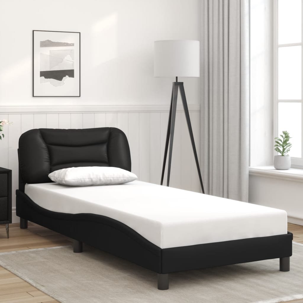 Bedframe met hoofdbord kunstleer zwart 90x190 cm Bedden & bedframes | Creëer jouw Trendy Thuis | Gratis bezorgd & Retour | Trendy.nl