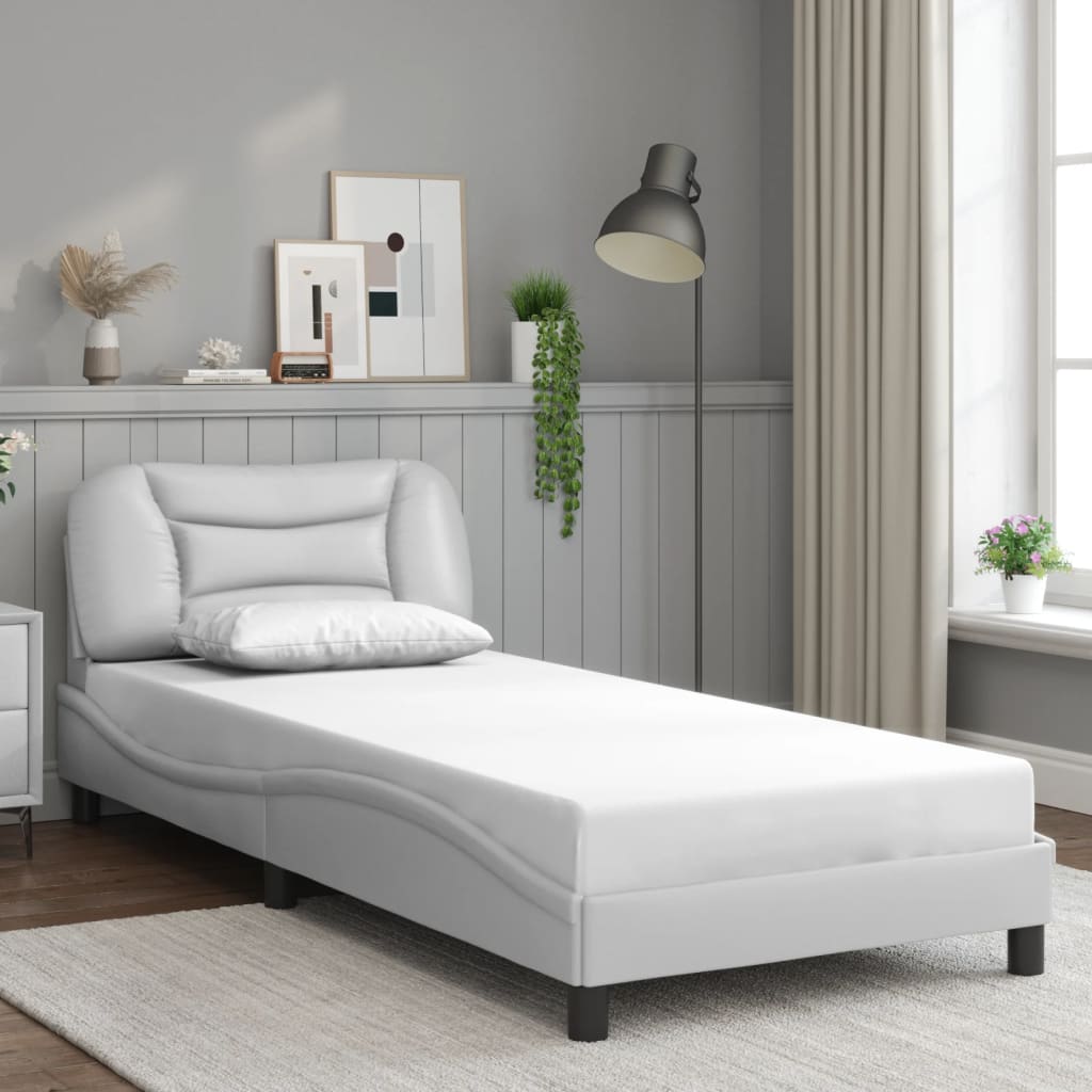 Bedframe met hoofdbord kunstleer wit 90x190 cm Bedden & bedframes | Creëer jouw Trendy Thuis | Gratis bezorgd & Retour | Trendy.nl