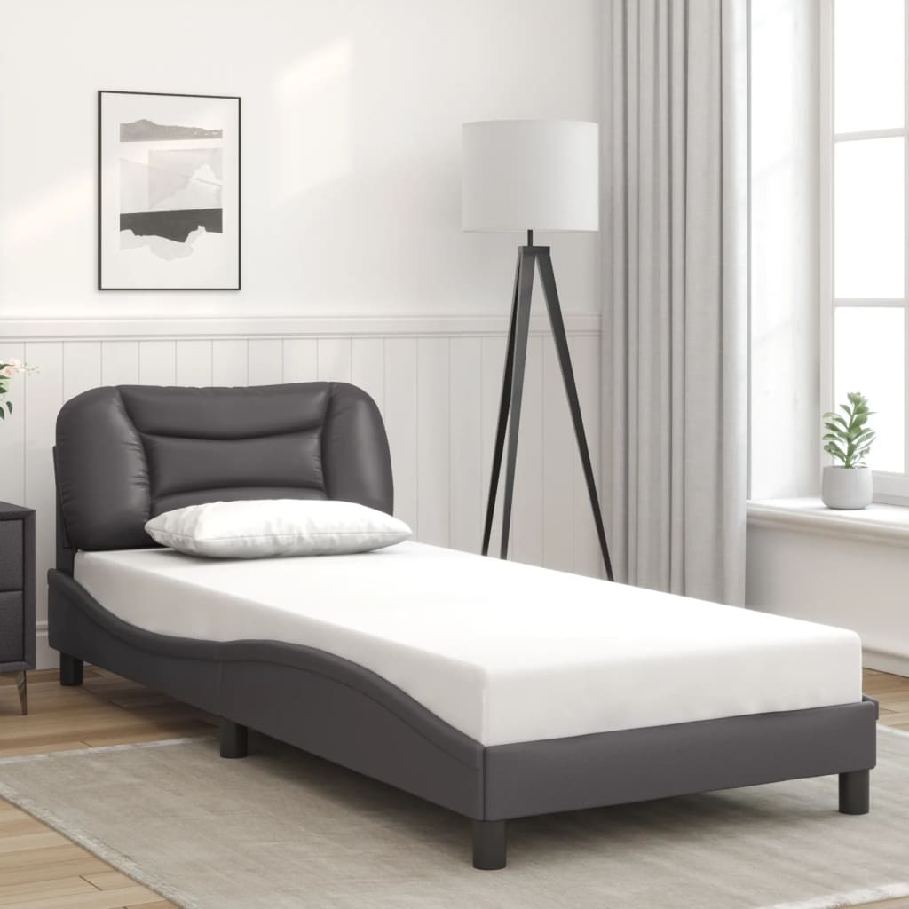 Bedframe met hoofdbord kunstleer grijs 90x190 cm Bedden & bedframes | Creëer jouw Trendy Thuis | Gratis bezorgd & Retour | Trendy.nl