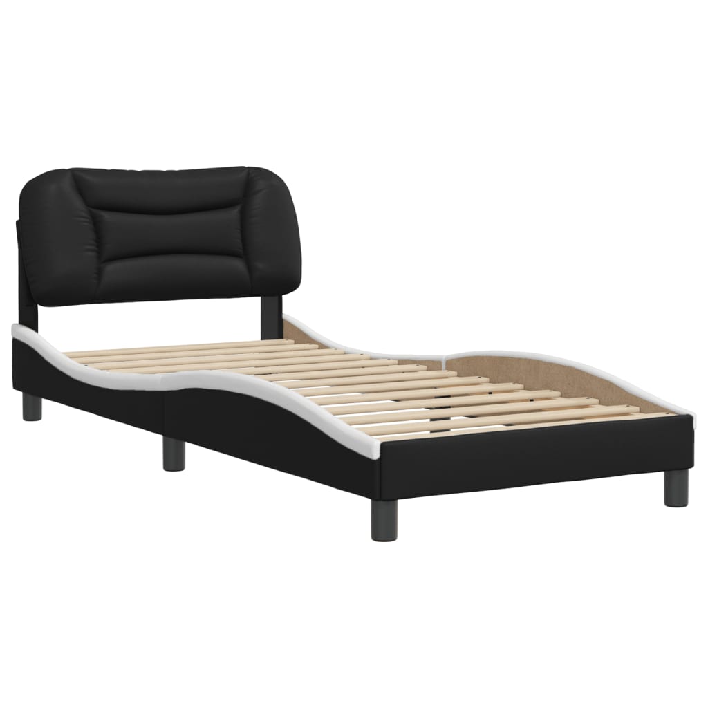 Bedframe met hoofdbord kunstleer zwart en wit 90x190 cm Bedden & bedframes | Creëer jouw Trendy Thuis | Gratis bezorgd & Retour | Trendy.nl